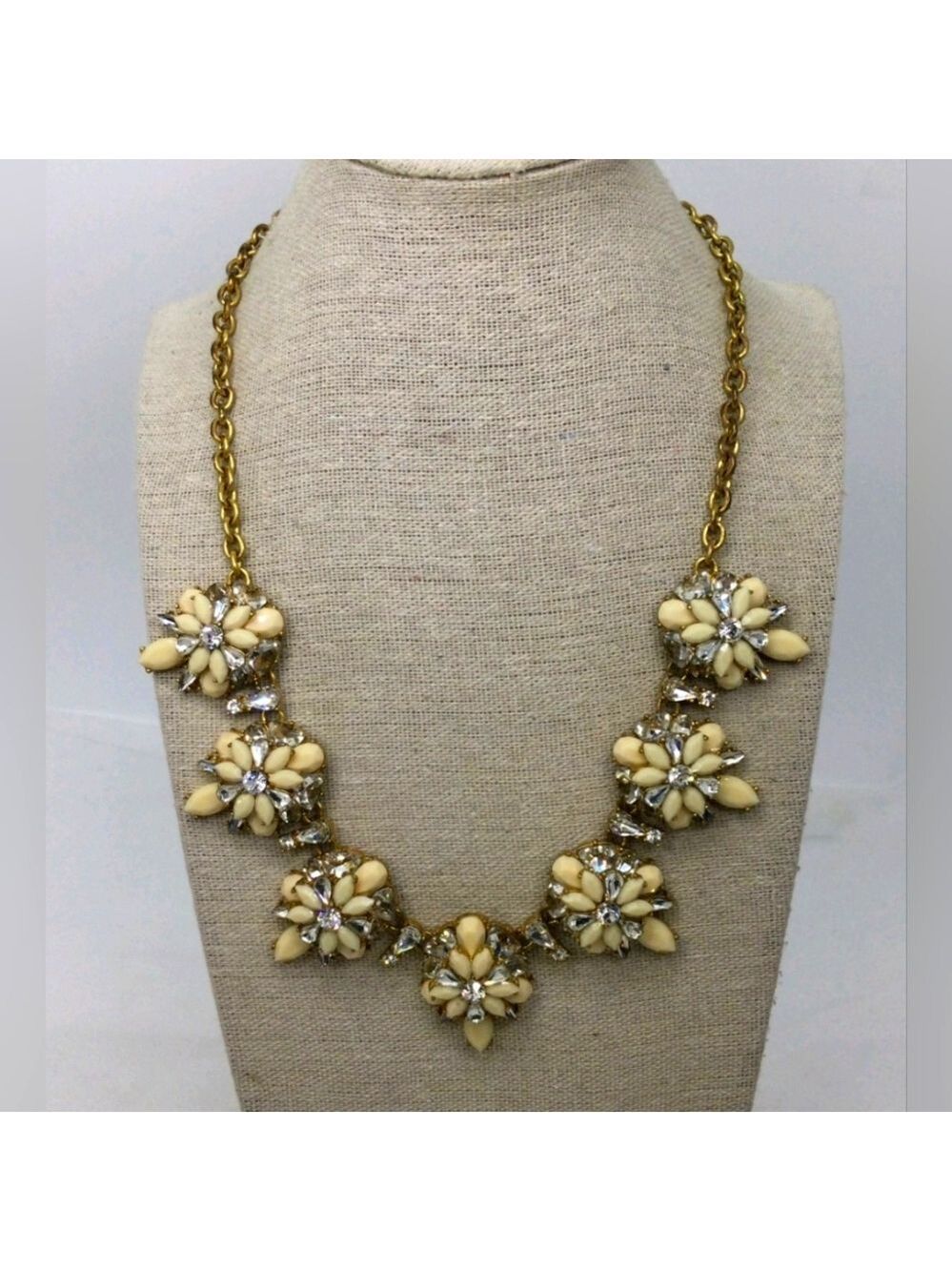J. Crew Clear & Off White Rhinestone Statement Necklace - Picture 1 of 5